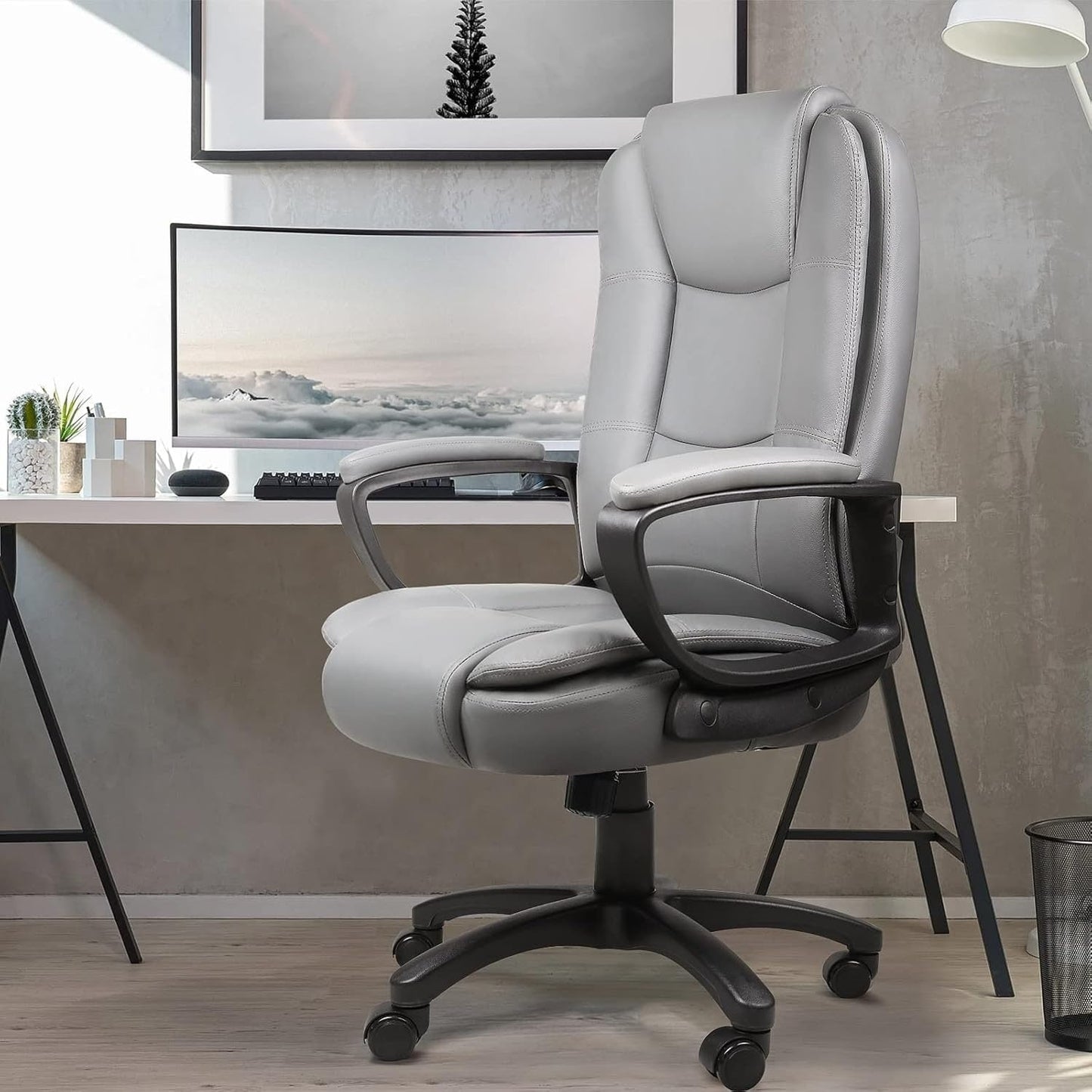 Fauteuil de bureau Bossin pour grandes tailles, dossier haut, fauteuil de direction ergonomique réglable en cuir, capacité 181 kg (400 lbs)