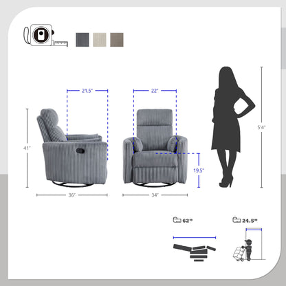 Fauteuil inclinable manuel pivotant en velours côtelé Braidy