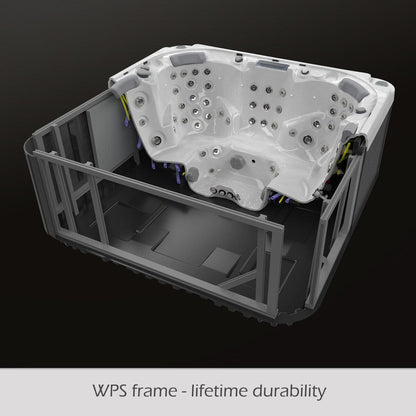 Bain à remous Buenospa Jersey 6 personnes, 46 pouces, blanc glacier, gris avec ozone et éclairage LED