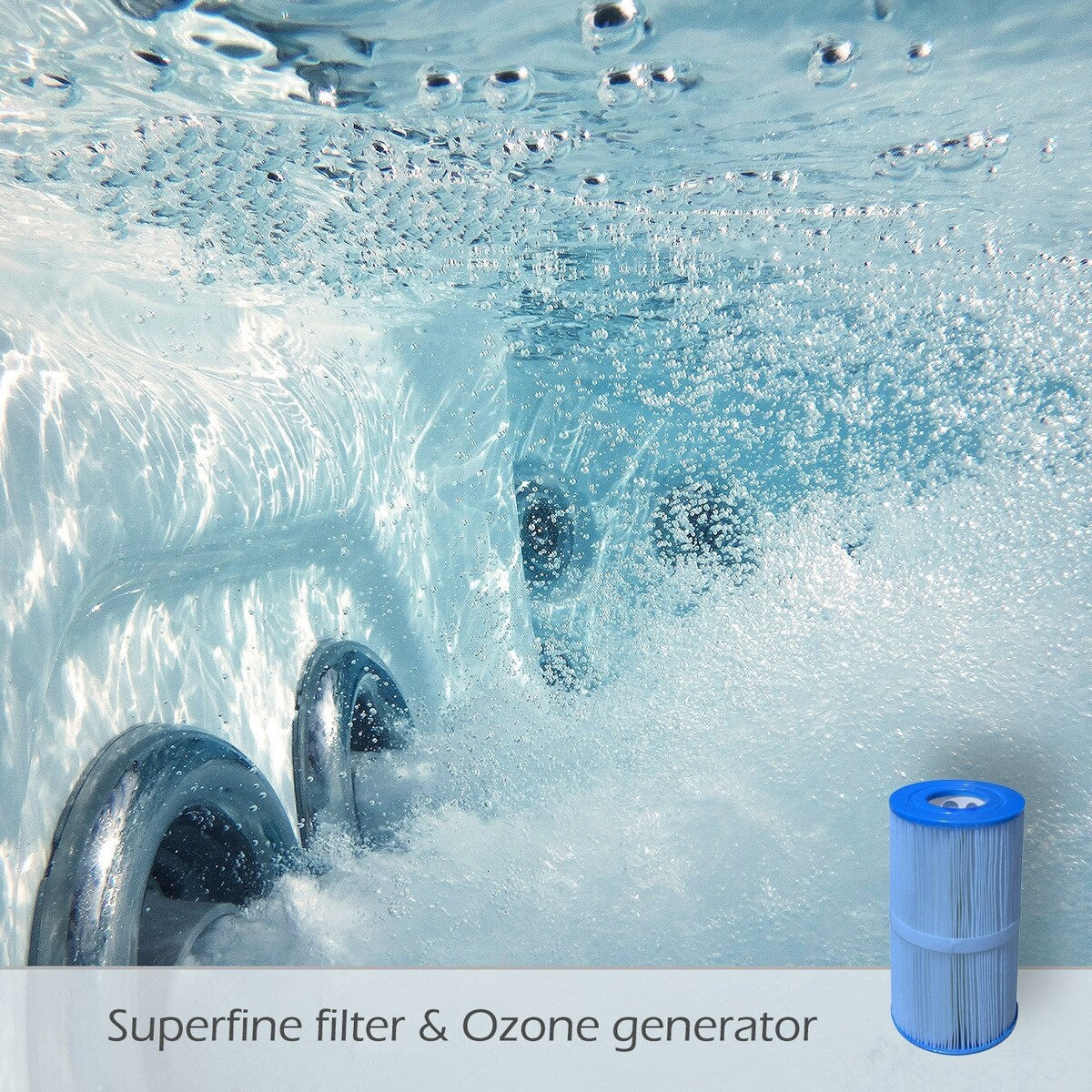 Bain à remous Buenospa Jersey 6 personnes, 46 pouces, blanc glacier, gris avec ozone et éclairage LED