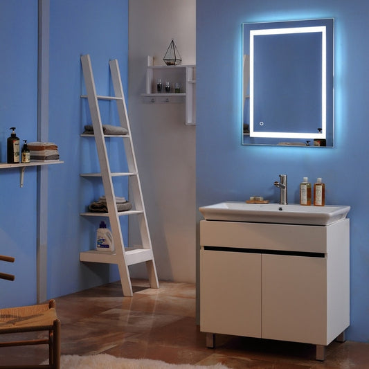 Miroir de salle de bain tactile à LED avec bande lumineuse intégrée argentée