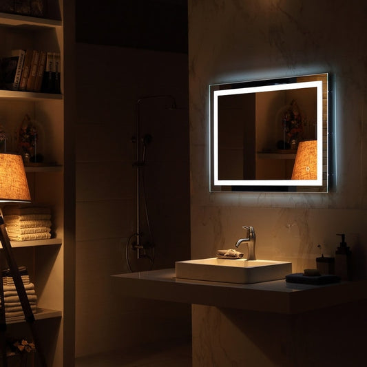 Miroir de salle de bain tactile à LED avec bande lumineuse intégrée argentée