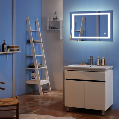 Miroir de salle de bain tactile à LED avec bande lumineuse intégrée argentée