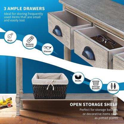 Console de couloir Burlington Wood à 3 tiroirs