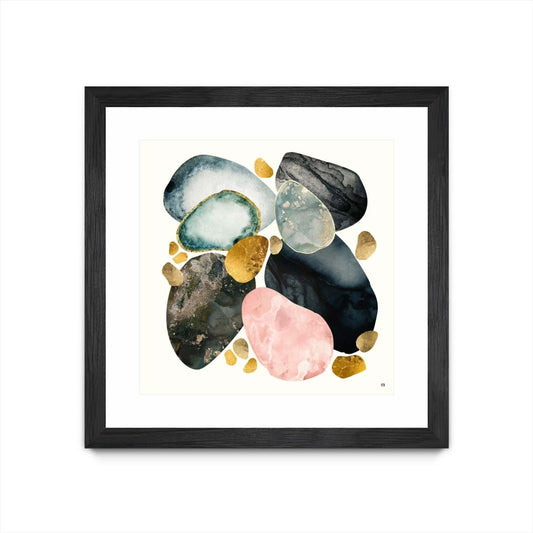 Pebble Abstract Matted and Framed Black 36x36 Wall Art|Œuvre d'art murale encadrée noire et mate « Pebble Abstract » 36 x 36