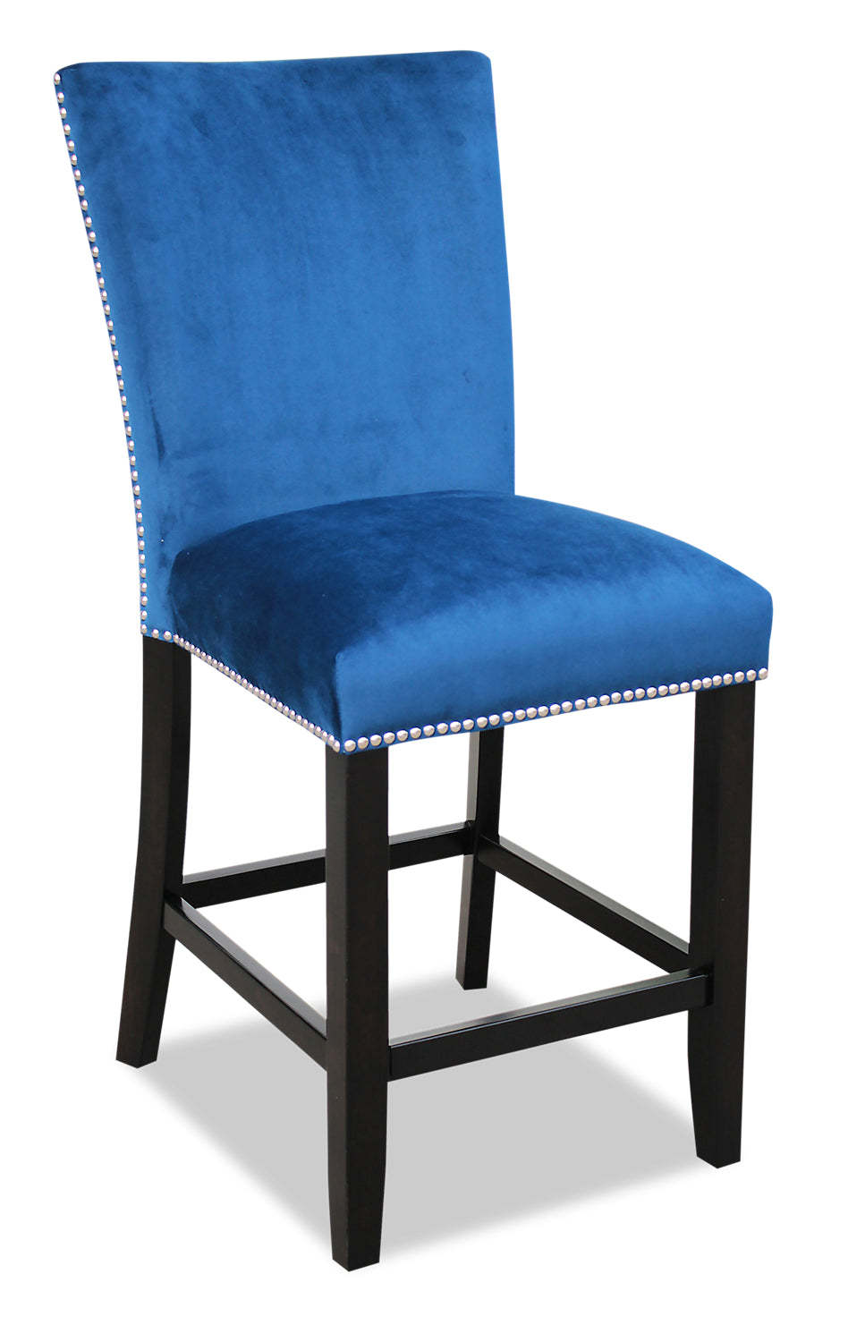 Chaise de salle à manger à hauteur de comptoir Cami avec tissu en velours - Bleu | Chaise de salle à manger Cami de hauteur comptoir en tissu de velours - bleue