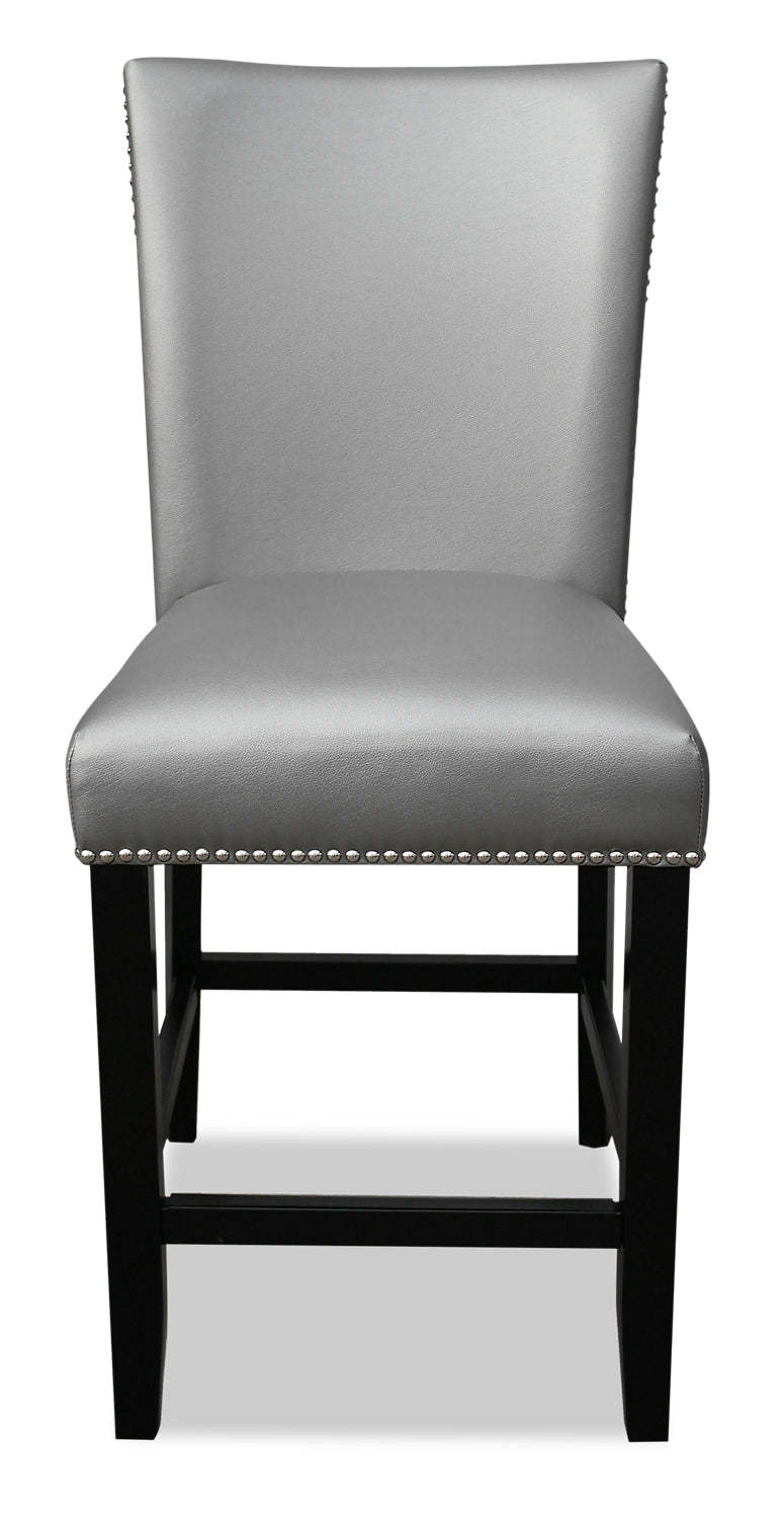 Chaise de salle à manger à hauteur de comptoir Cami avec tissu en cuir végétalien - Gris | Chaise de salle à manger Cami de hauteur comptoir en tissu en similicuir - grise