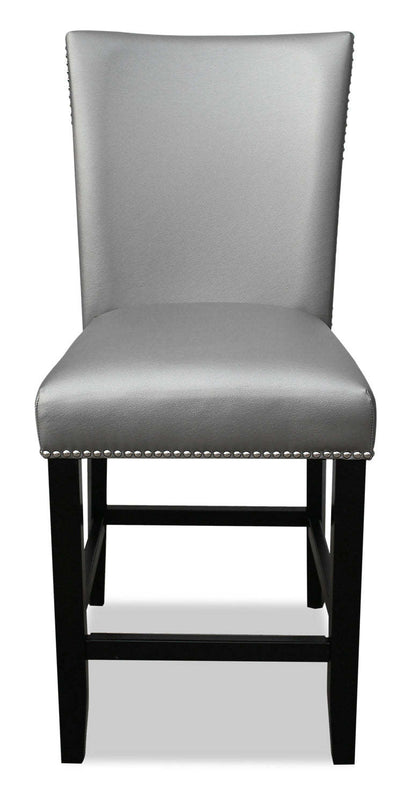 Chaise de salle à manger à hauteur de comptoir Cami avec tissu en cuir végétalien - Gris | Chaise de salle à manger Cami de hauteur comptoir en tissu en similicuir - grise