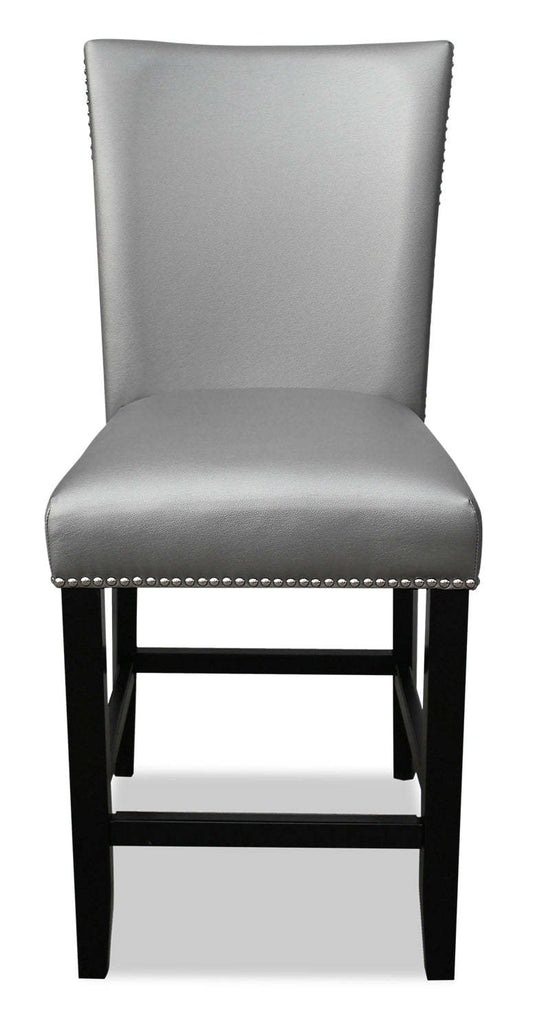 Chaise de salle à manger à hauteur de comptoir Cami avec tissu en cuir végétalien - Gris | Chaise de salle à manger Cami de hauteur comptoir en tissu en similicuir - grise