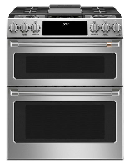 Cuisinière intelligente hybride Café de 7 pi³ avec convection européenne véritable et grilles autonettoyantes - Acier inoxydable … | Cafe 7 Cu. Ft. Smart Dual Fuel Range with True European Convection and Self Clean Racks - Stainless …