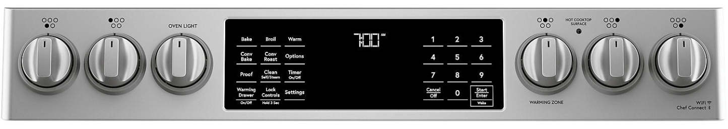 Cuisinière électrique intelligente Café de 5,7 pi³ avec convection européenne véritable et grilles autonettoyantes - Acier inoxydable…