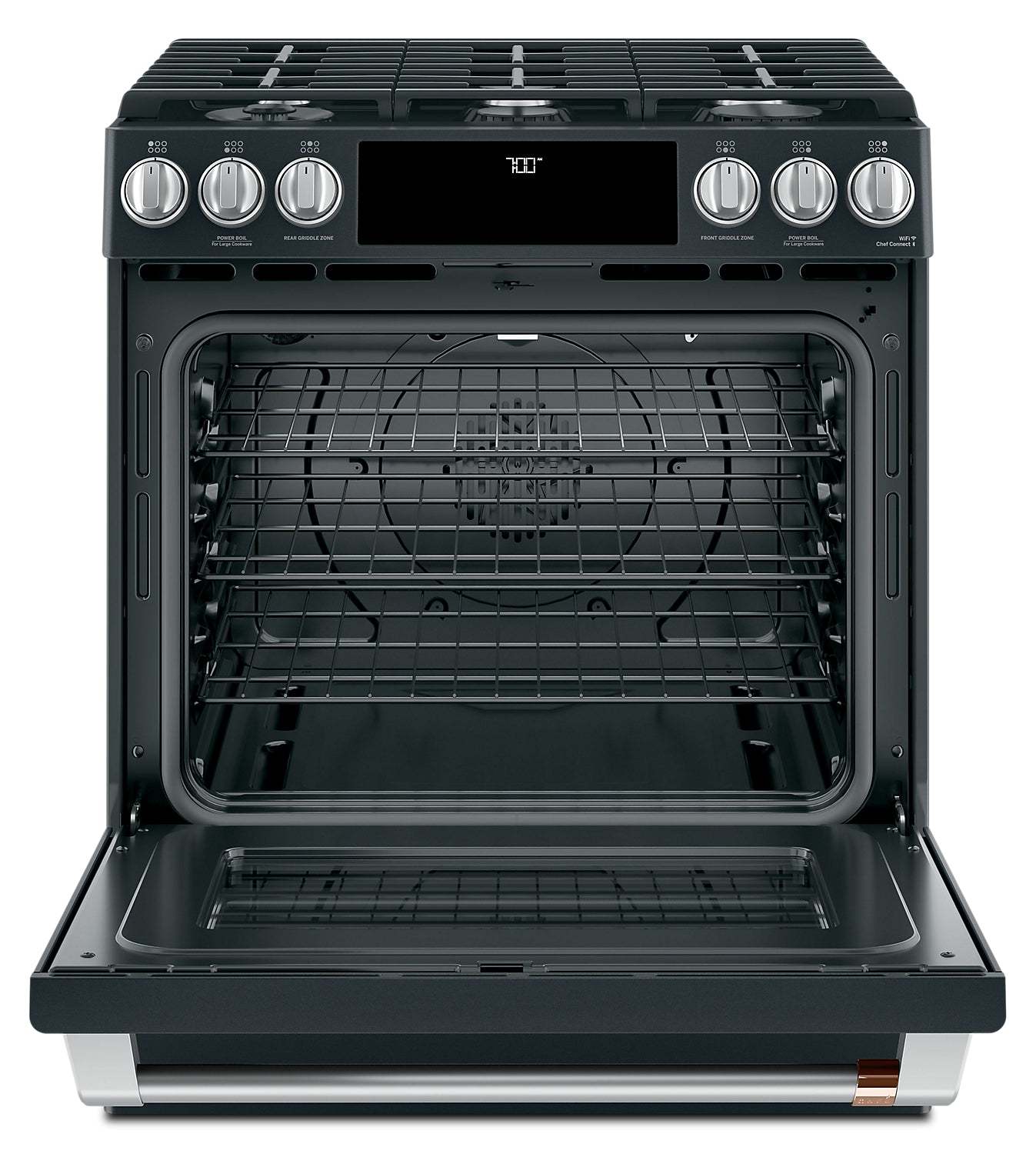 Cuisinière intelligente à gaz Café de 5,6 pi³ avec convection européenne véritable et grilles autone… - Noir mat - …
