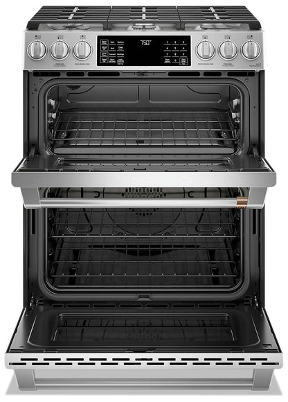 Cuisinière intelligente à gaz Café de 6,7 pi³ avec convection européenne véritable et grilles autone… | Cafe 6.7 Cu. Ft. Smart Gas Range with True European Convection and Self Clean Racks - Stainless Stee…