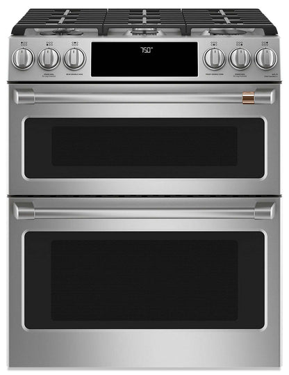 Cuisinière intelligente à gaz Café de 6,7 pi³ avec convection européenne véritable et grilles autone… | Cafe 6.7 Cu. Ft. Smart Gas Range with True European Convection and Self Clean Racks - Stainless Stee…