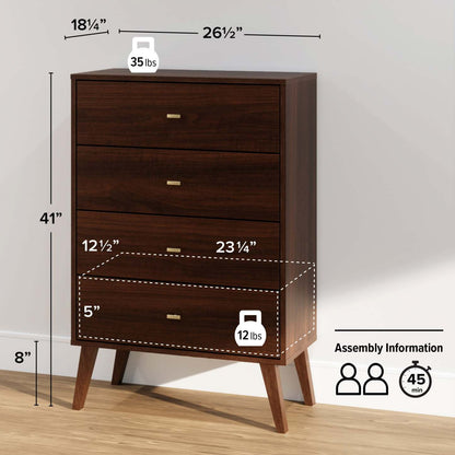 Milo Tall 4-Drawer Chest - Cherry|Commode verticale haute Milo à 4 tiroirs - cerisier