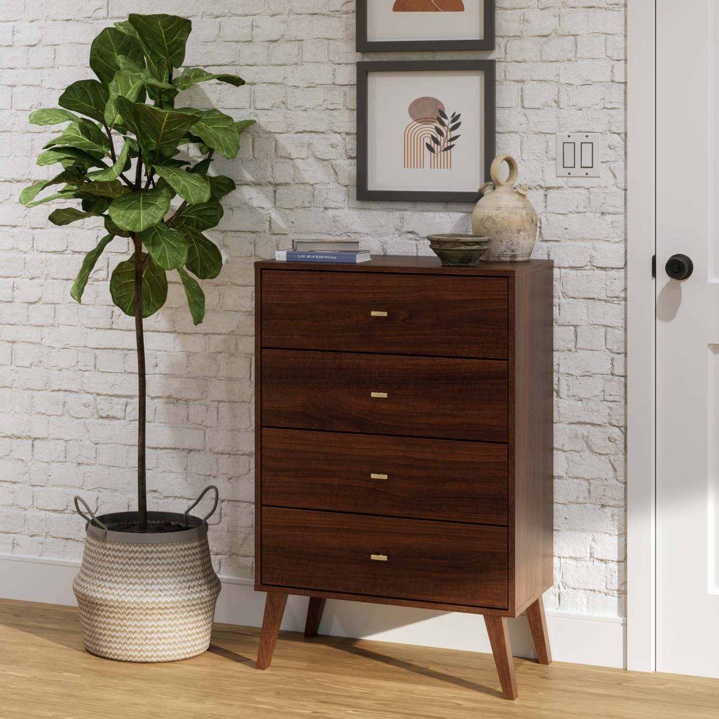 Milo Tall 4-Drawer Chest - Cherry|Commode verticale haute Milo à 4 tiroirs - cerisier
