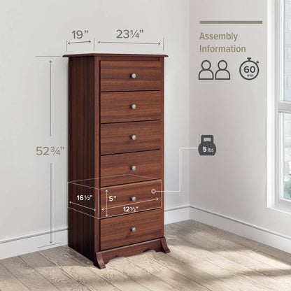 Commode haute 6 tiroirs Monterey - Cerisier|Commode verticale haute Monterey à 6 tiroirs - cerisier