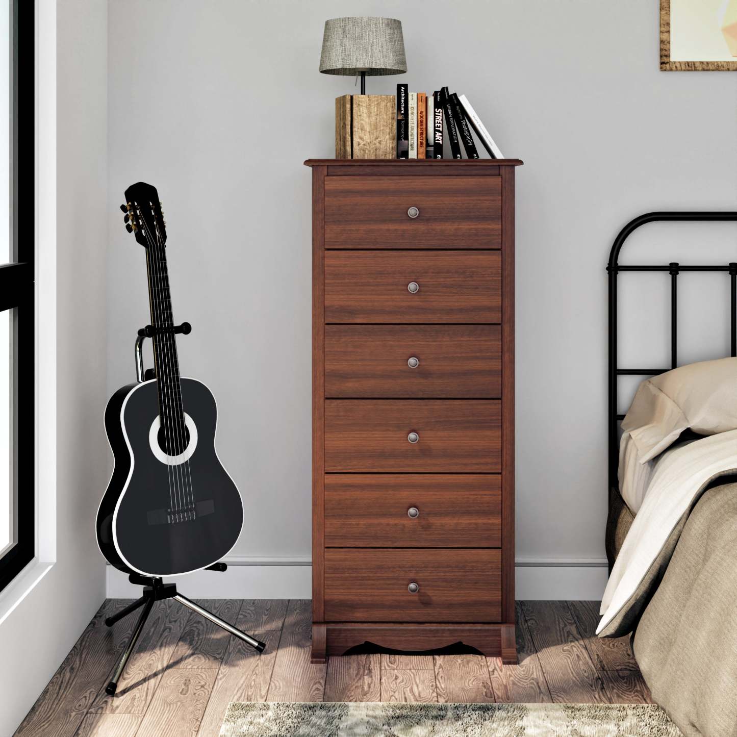 Commode haute 6 tiroirs Monterey - Cerisier|Commode verticale haute Monterey à 6 tiroirs - cerisier