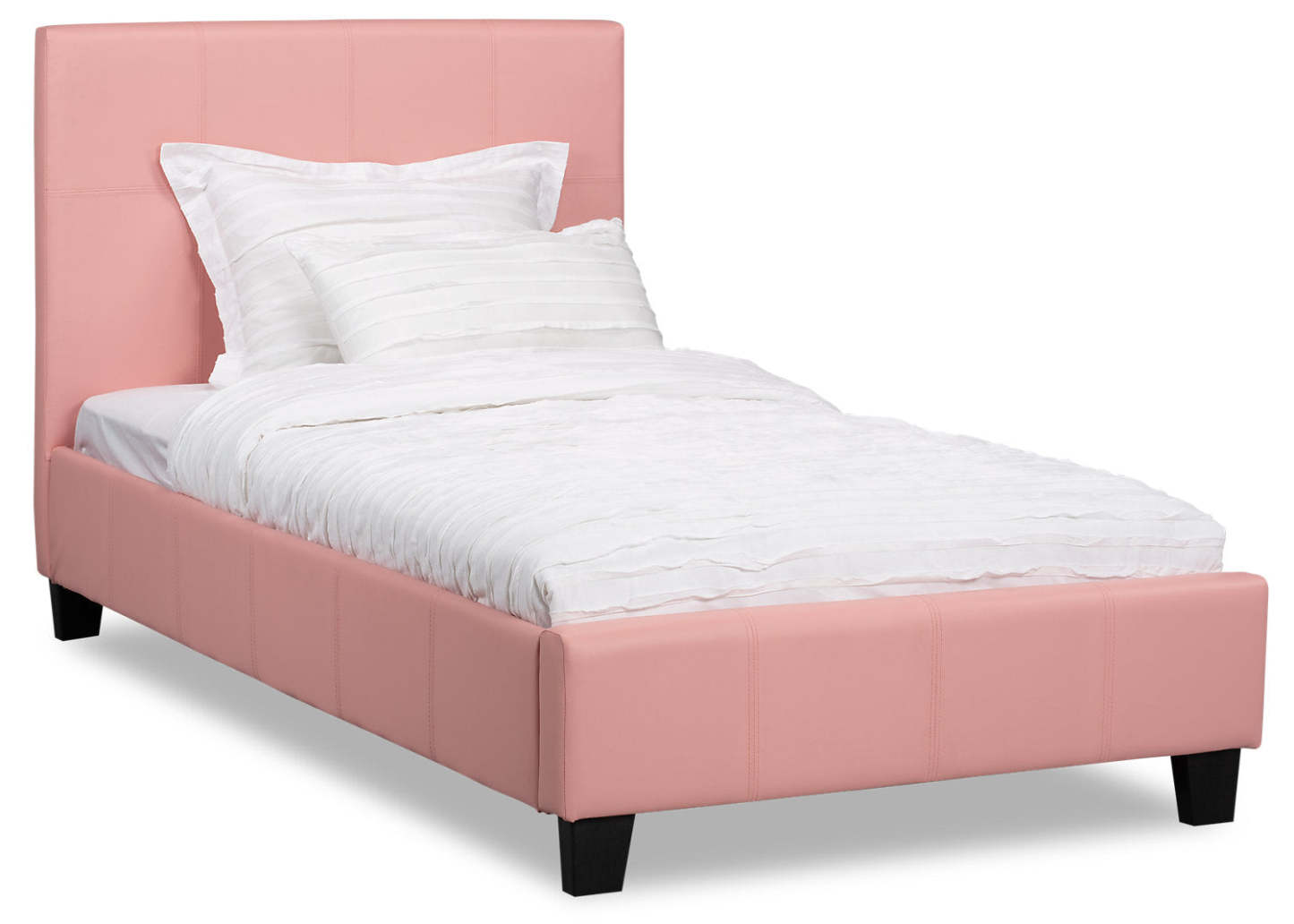 Lit rembourré Chase en tissu de cuir végétalien rose - Taille simple | Lit rembourré Chase en tissu de cuir végétalien rose - format lit simple