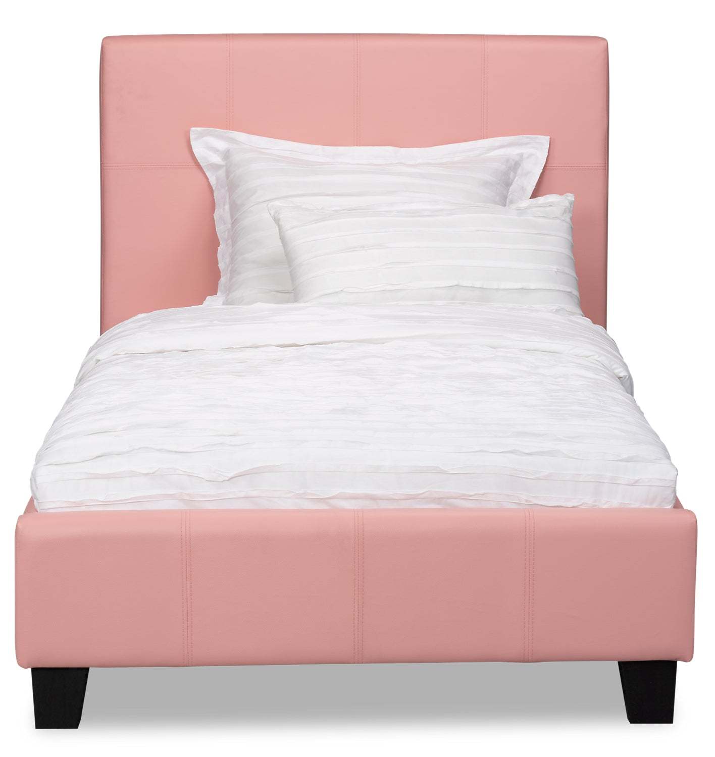 Lit rembourré Chase en tissu de cuir végétalien rose - Taille simple | Lit rembourré Chase en tissu de cuir végétalien rose - format lit simple