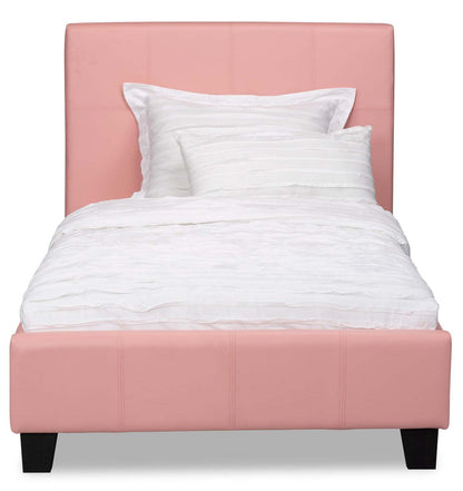 Lit rembourré Chase en tissu de cuir végétalien rose - Taille simple | Lit rembourré Chase en tissu de cuir végétalien rose - format lit simple