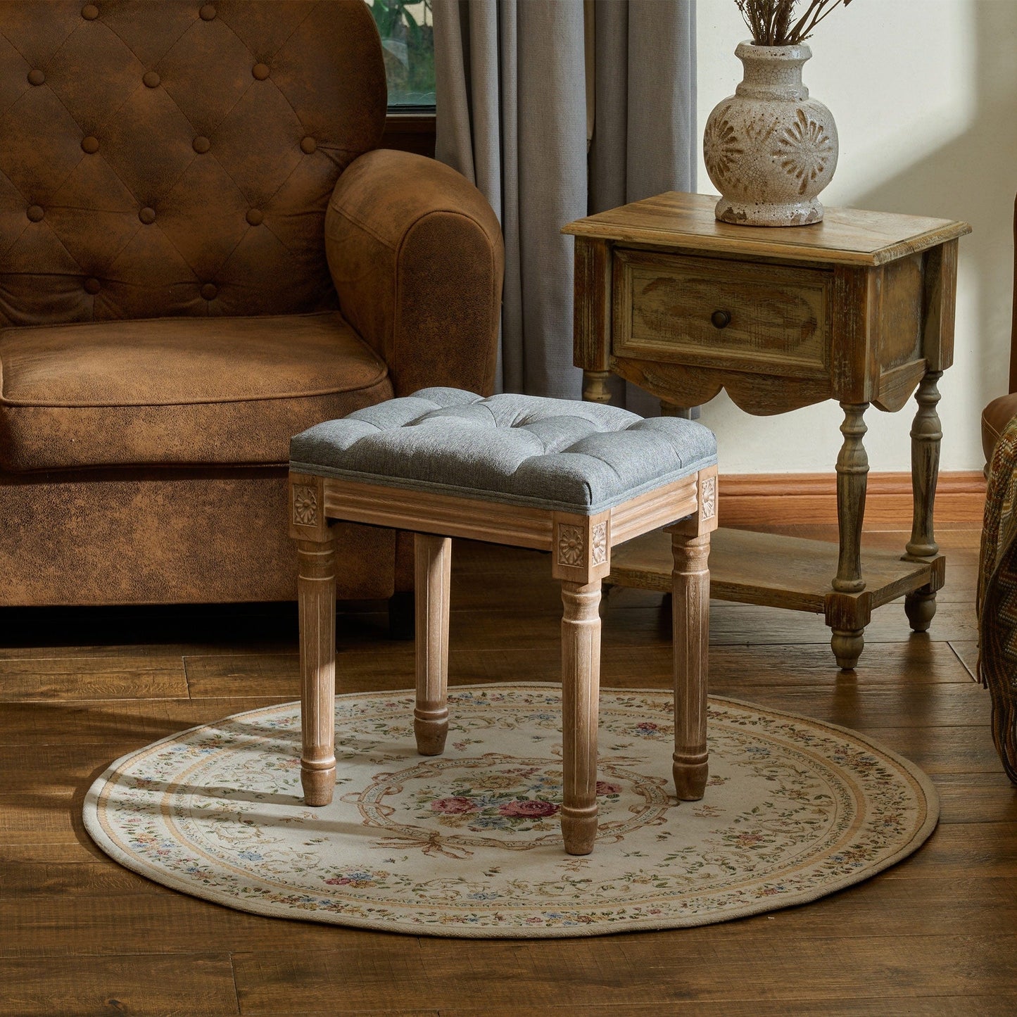 Tabouret de coiffeuse et repose-pieds rembourrés style vintage français CO-Z