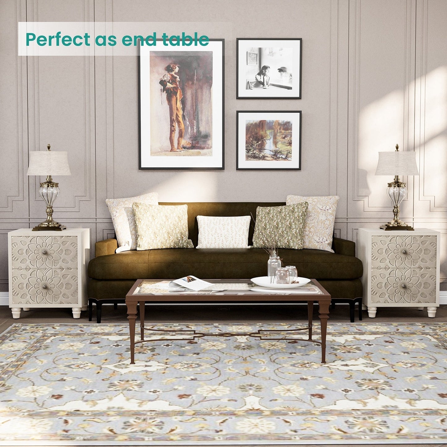 Table de chevet en bois massif marron vintage, motif COSIEST, avec tiroirs