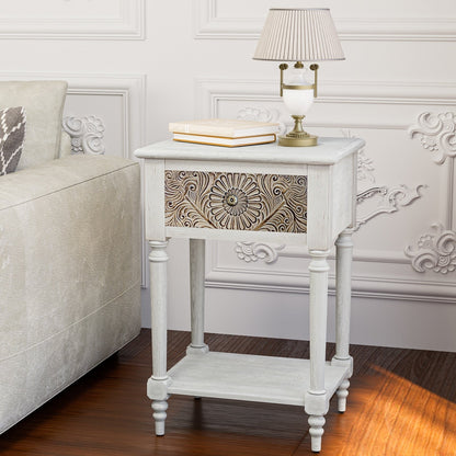 Table de chevet en bois massif marron vintage, motif COSIEST, avec tiroirs