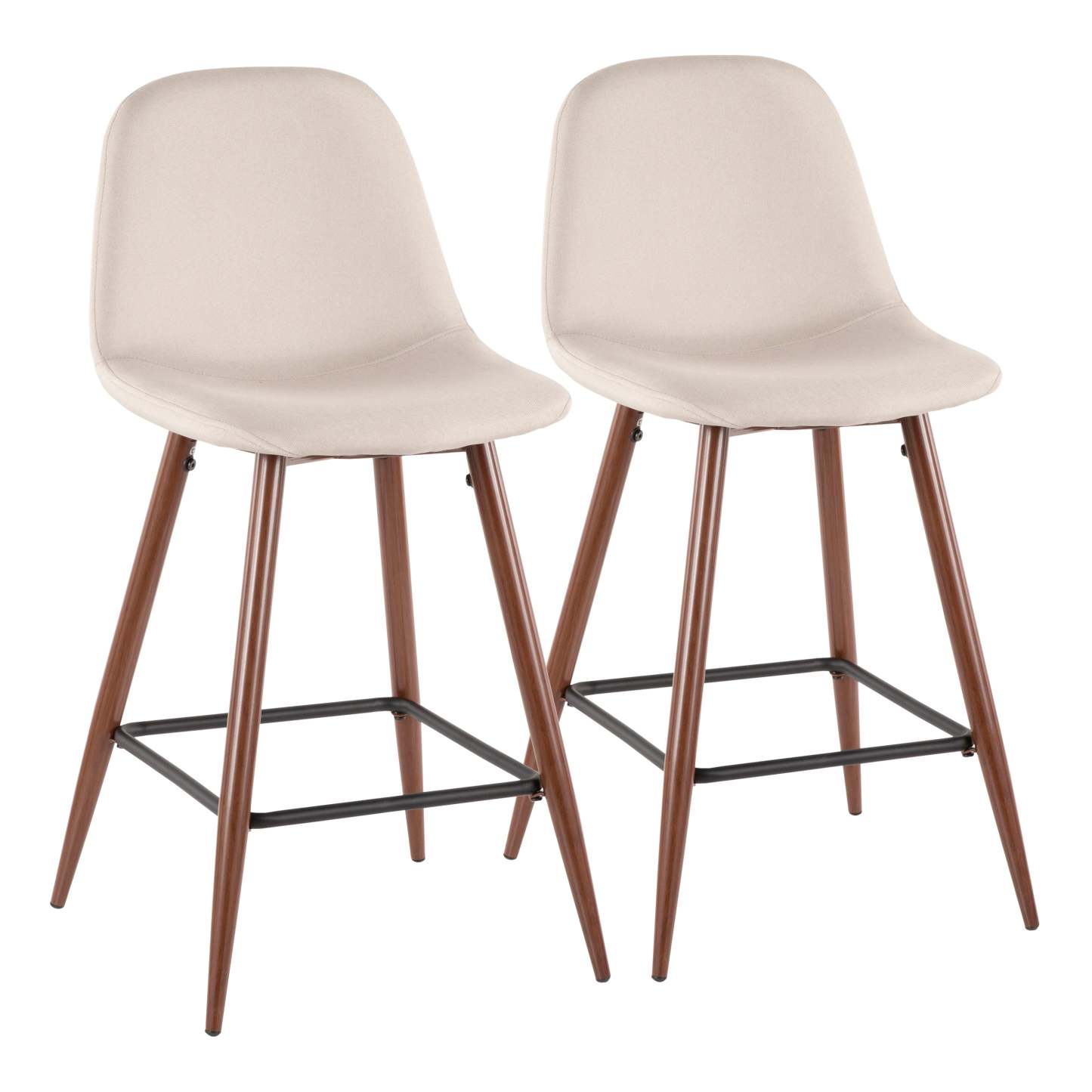 LumiSource Pebble Beige Fabric Mid-Century Modern Counter-Height Stool - Set of 2|Tabouret moderne du milieu du 20e siècle Pebble de hauteur comptoir en tissu beige - ensemble de 2