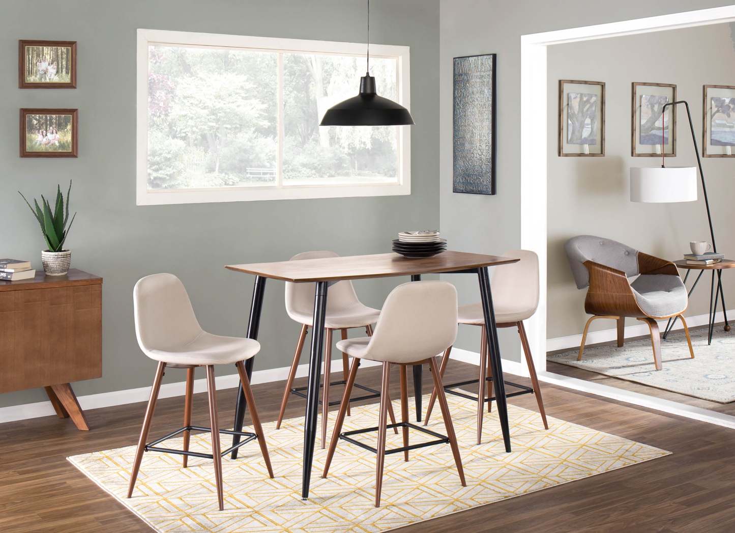 LumiSource Pebble Beige Fabric Mid-Century Modern Counter-Height Stool - Set of 2|Tabouret moderne du milieu du 20e siècle Pebble de hauteur comptoir en tissu beige - ensemble de 2