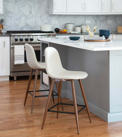 LumiSource Pebble Beige Fabric Mid-Century Modern Counter-Height Stool - Set of 2|Tabouret moderne du milieu du 20e siècle Pebble de hauteur comptoir en tissu beige - ensemble de 2