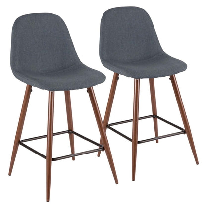 LumiSource Pebble Blue Fabric Mid-Century Modern Counter-Height Stool - Set of 2|Tabouret moderne du milieu du 20e siècle Pebble de hauteur comptoir en tissu bleu - ensemble de 2