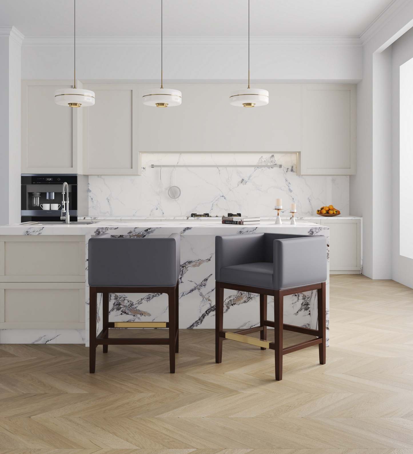 Manhattan Comfort Kingsley 34 Beech Wood Counter Height Barstool - Grey &amp; Dark Walnut|Tabouret bar Kingsley de Manhattan Comfort de hauteur comptoir de 34 po en hêtre - gris et noyer foncé