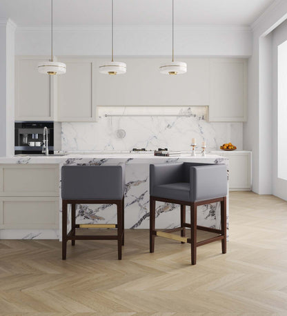 Manhattan Comfort Kingsley 34 Beech Wood Counter Height Barstool - Grey &amp; Dark Walnut|Tabouret bar Kingsley de Manhattan Comfort de hauteur comptoir de 34 po en hêtre - gris et noyer foncé