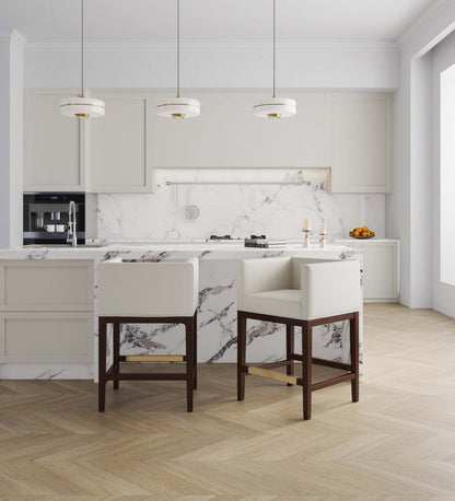 Manhattan Comfort Kingsley 34 Beech Wood Counter Height Barstool - Ivory &amp; Dark Walnut|Tabouret bar Kingsley de Manhattan Comfort de hauteur comptoir de 34 po en hêtre - ivoire et noyer foncé