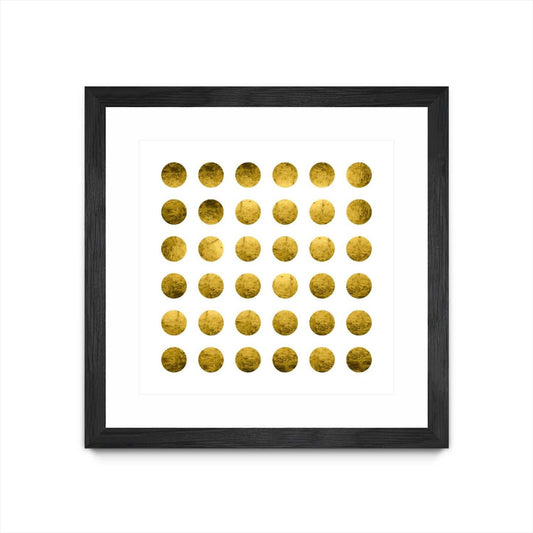 Œuvre murale encadrée noire et mate « Golden Spots White » 36 x 36