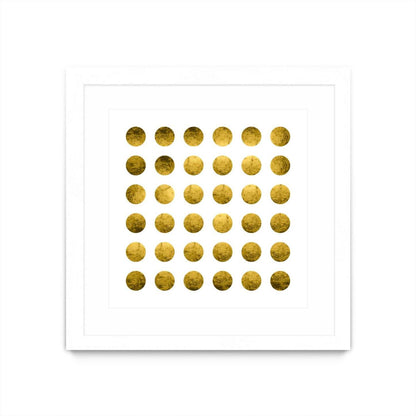 Œuvre murale encadrée blanche et mate « Golden Spots White » 36 x 36