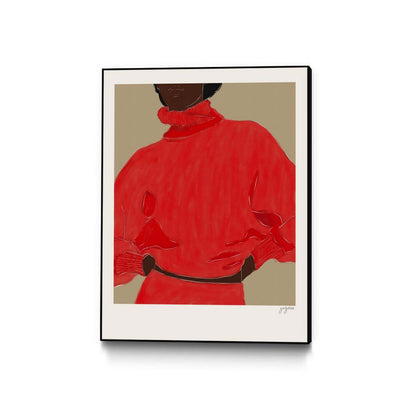 Œuvre d'art murale sur toile encadrée noire « Femme en rouge » 24 x 32