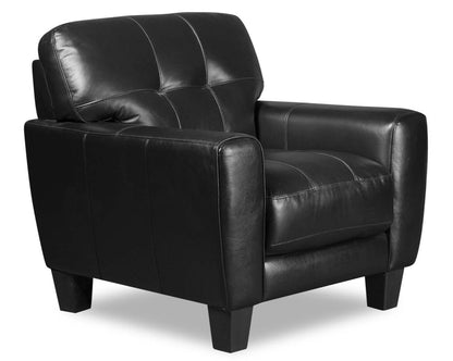 Fauteuil Curt de 41 po en cuir avec capitonnage à boutons - véritable noir