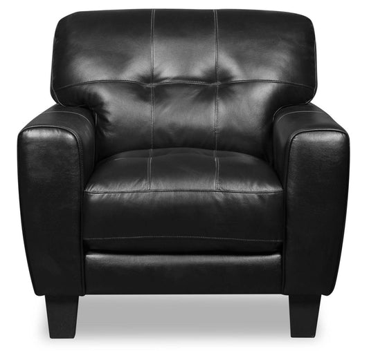 Fauteuil Curt de 41 po en cuir avec capitonnage à boutons - véritable noir