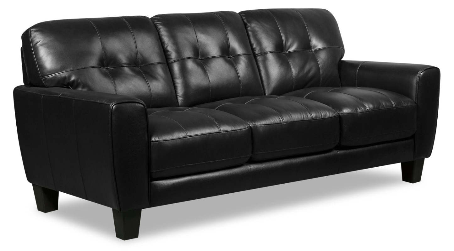 Sofa Curt de 85 po en cuir véritable avec capitonnage à boutons - noir