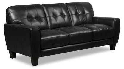Sofa Curt de 85 po en cuir véritable avec capitonnage à boutons - noir
