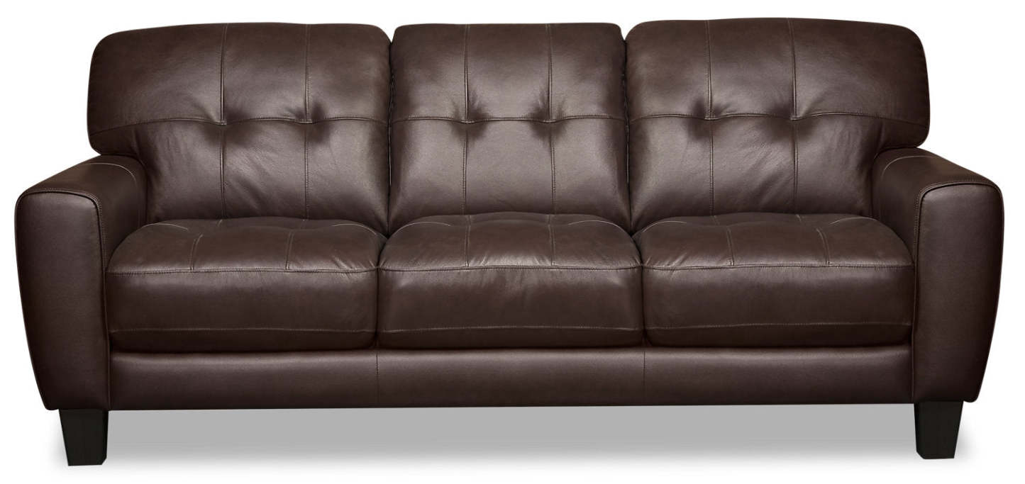 Curt 85 Sofa en cuir véritable avec capitonnage à boutons - Brun