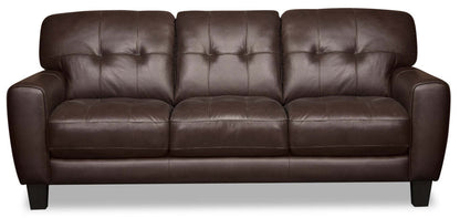 Curt 85 Sofa en cuir véritable avec capitonnage à boutons - Brun