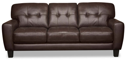 Curt 85 Sofa en cuir véritable avec capitonnage à boutons - Brun