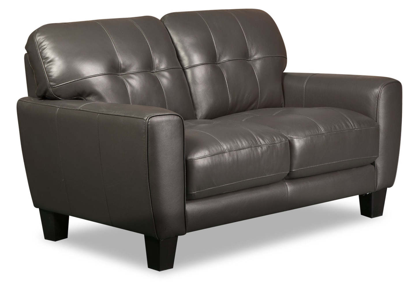 Causeuse Curt de 63 po en cuir avec capitonnage à boutons - véritable gris