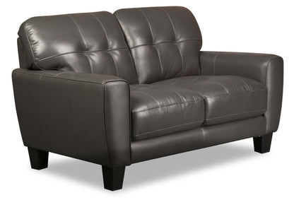 Causeuse Curt de 63 po en cuir avec capitonnage à boutons - véritable gris