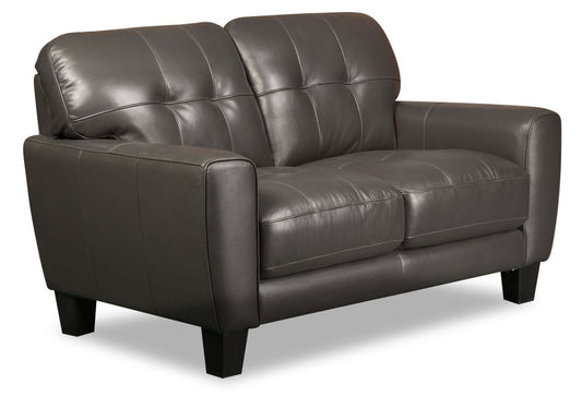 Causeuse Curt de 63 po en cuir avec capitonnage à boutons - véritable gris