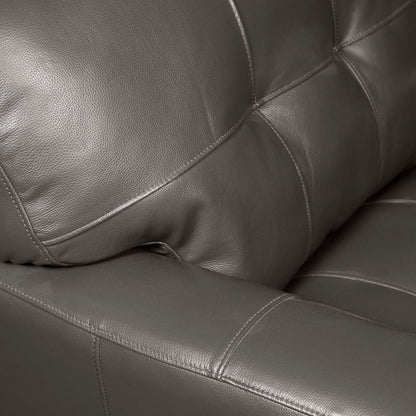 Causeuse Curt de 63 po en cuir avec capitonnage à boutons - véritable gris