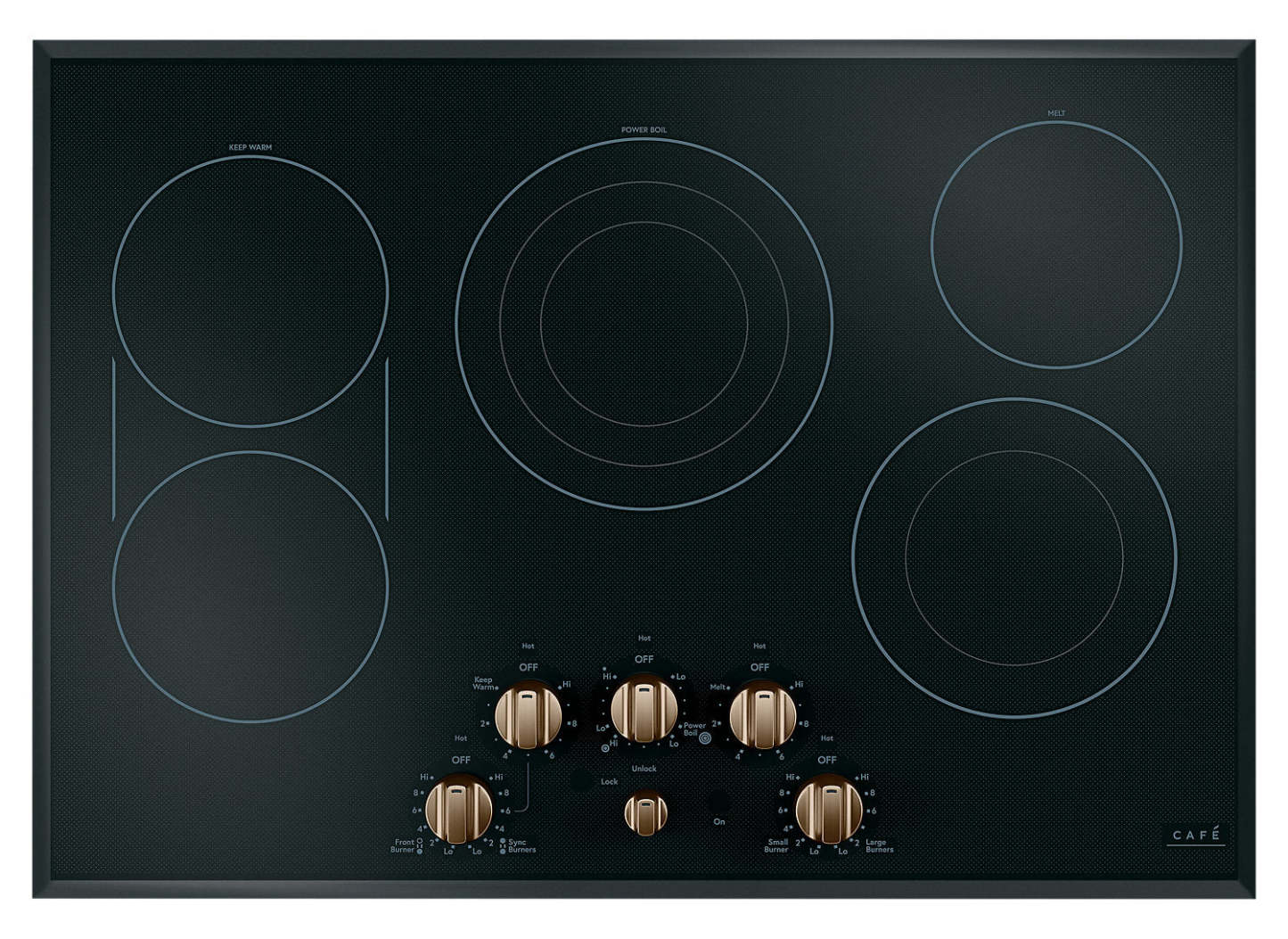 Café 5 pièces Electric Cooktop Brushed Bronze Knobs - CXCE1HKPMBZ|Boutons bronze brossé pour surface de cuisson électrique 5 pièces Café - CXCE1HKPMBZ|CXCE1HBZ